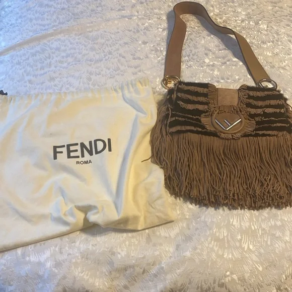 Fendi Brown Fringe Shoulder Bag - Picture 2 of 9